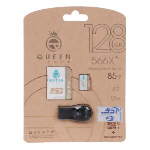 Queen tech microSDHC & adapter & رم ریدر U3 Class 10 566X plus-85MB/s-128GB