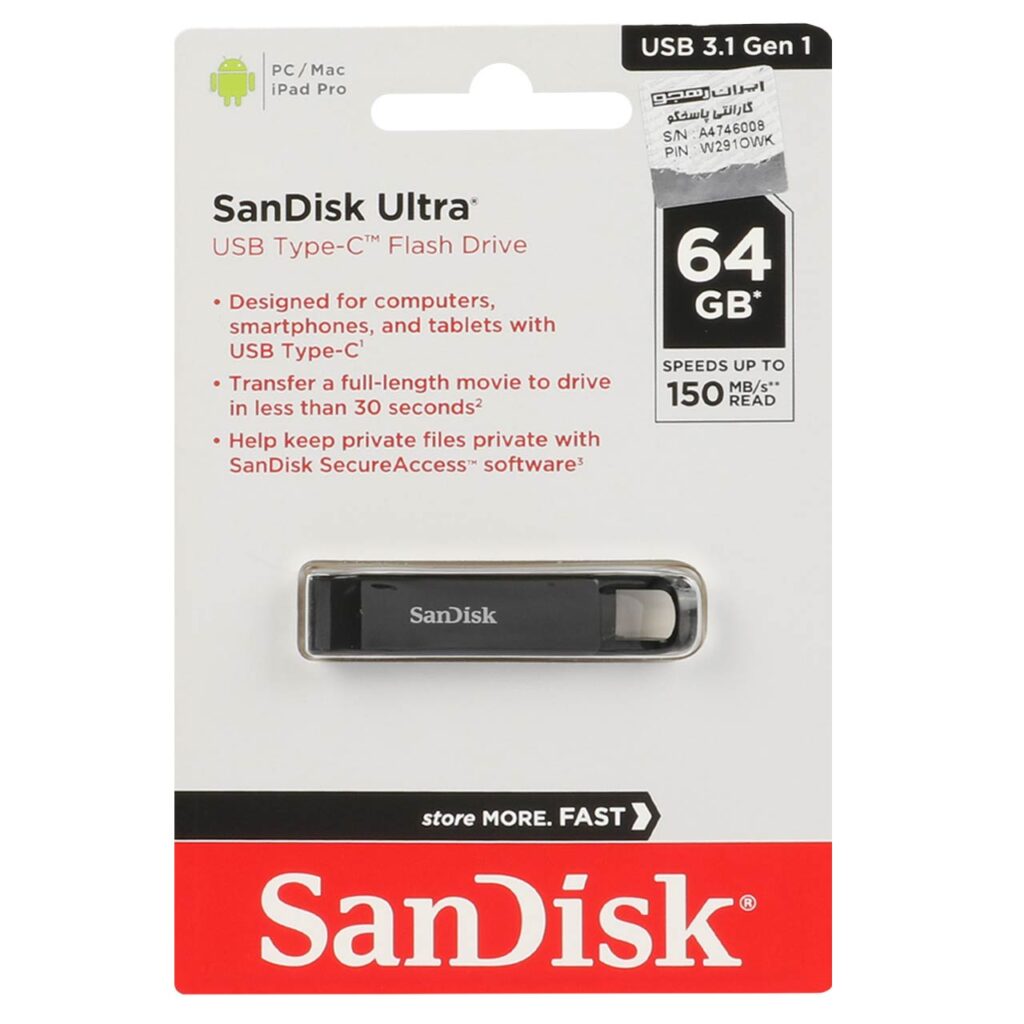 فلش SanDisk Ultra USB Type-C USB3.1 Gen1 Flash Memory-64GB