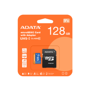کارت حافظه 128 گیگابایت ای دیتا مدل ADATA MICRO SDXC UHS-I V۱۰ R۱۰۰W۲۵+ADP ۱۲۸G