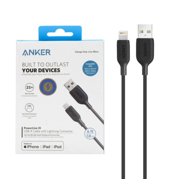 کابل شارژ 1.8 متری آیفون ANKER مدل PowerLine III A8813