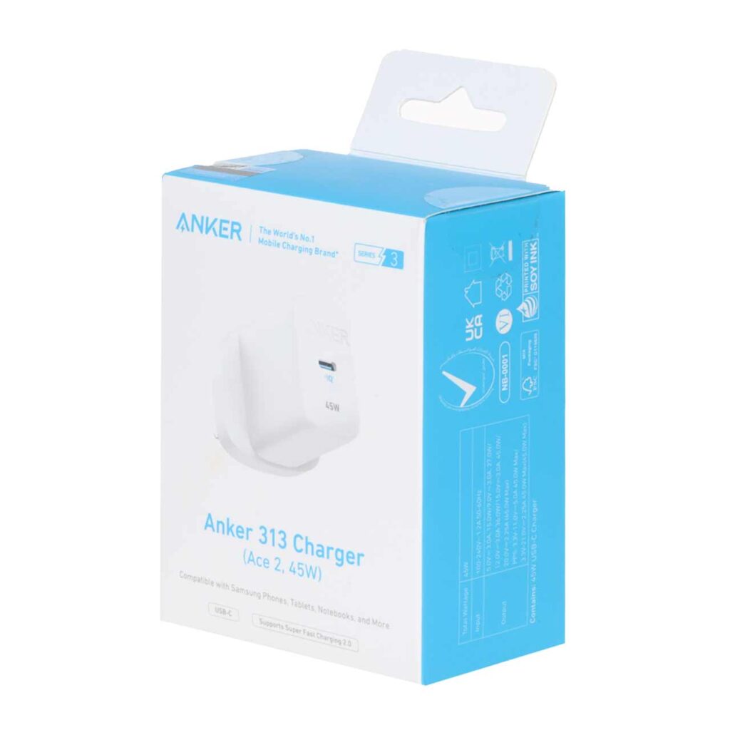 شارژر دیواری فست تک پورت ANKER مدل A2643 با توان 45W و تکنولوژی IQ3