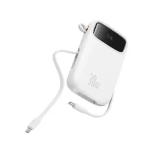 پاوربانک باسئوس مدل Qpow2 DualCable-30w با ظرفیت 10000 میلی‌آمپر ساعت