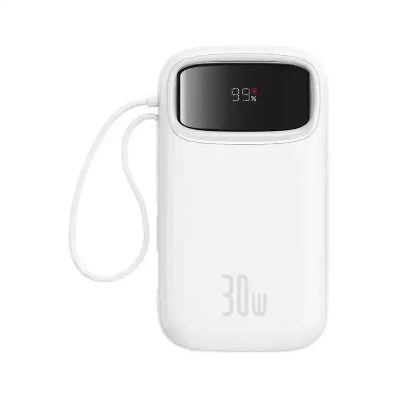 پاوربانک باسئوس مدل Qpow2 DualCable-30w با ظرفیت 10000 میلی‌آمپر ساعت